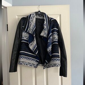 I jeans by Buffalo southwest leather jacket open style blue black Aztek tribal M